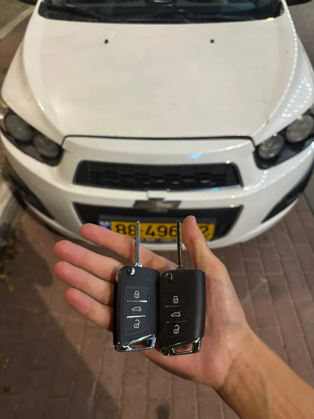 מפתחות ושלטים מול רכב לבן